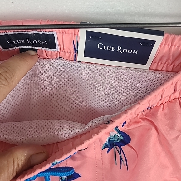 NWT $45 Club Room Quick Dry Swim Trunks w/ Pockets Pink Blue Flamingo Size S - Picture 3 of 7